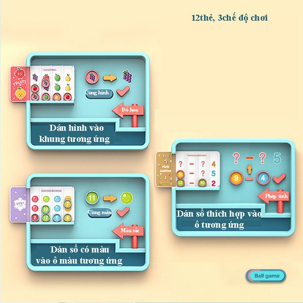 Máy xếp hình 3 trong 1 logic toán học, hình khối, màu sắc cho bé với pin sạc tiết kiệm