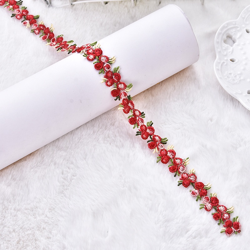 Ruy băng ren hoa hồng 2cm ba chiều polyester lụa ren cao cấp, phụ kiện handmade