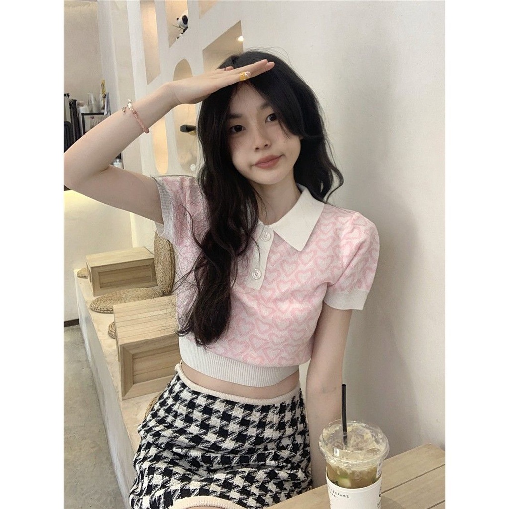 Áo Thun Ngắn Tay Cổ Bẻ Màu Hồng Thời Trang Mùa Hè Dành Cho Nữ