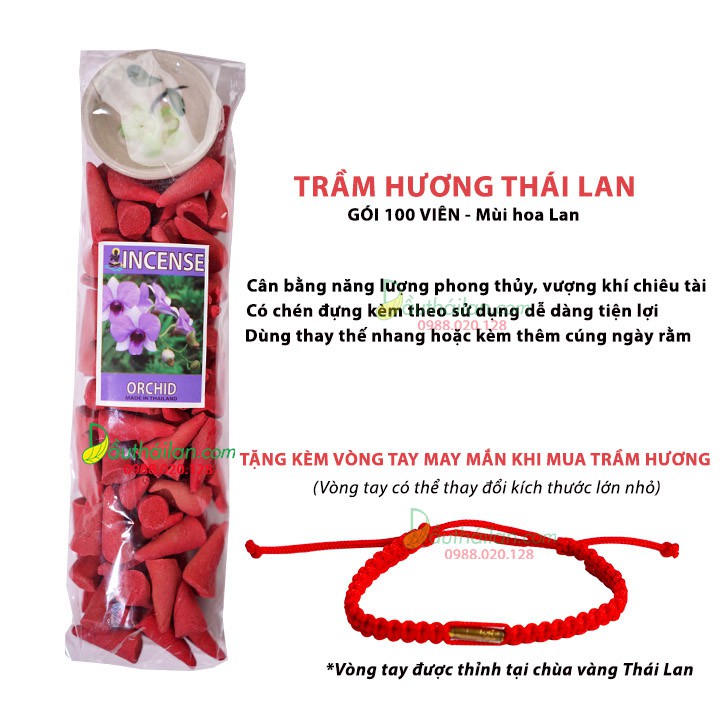 Trầm hương Thái Lan chính hãng - Tặng kèm vòng tay may mắn Thái Lan màu đỏ