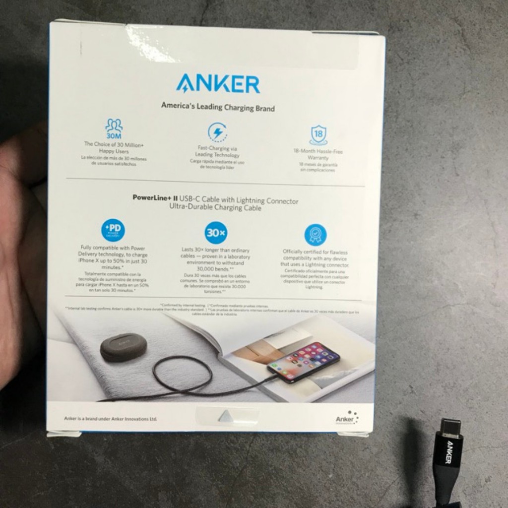 Dây sạc nhanh IPPD 18W Anker Powerline+ II Usb C to Powerline + 2 ,A8652 0.9m và A8653 1.8m-duystore