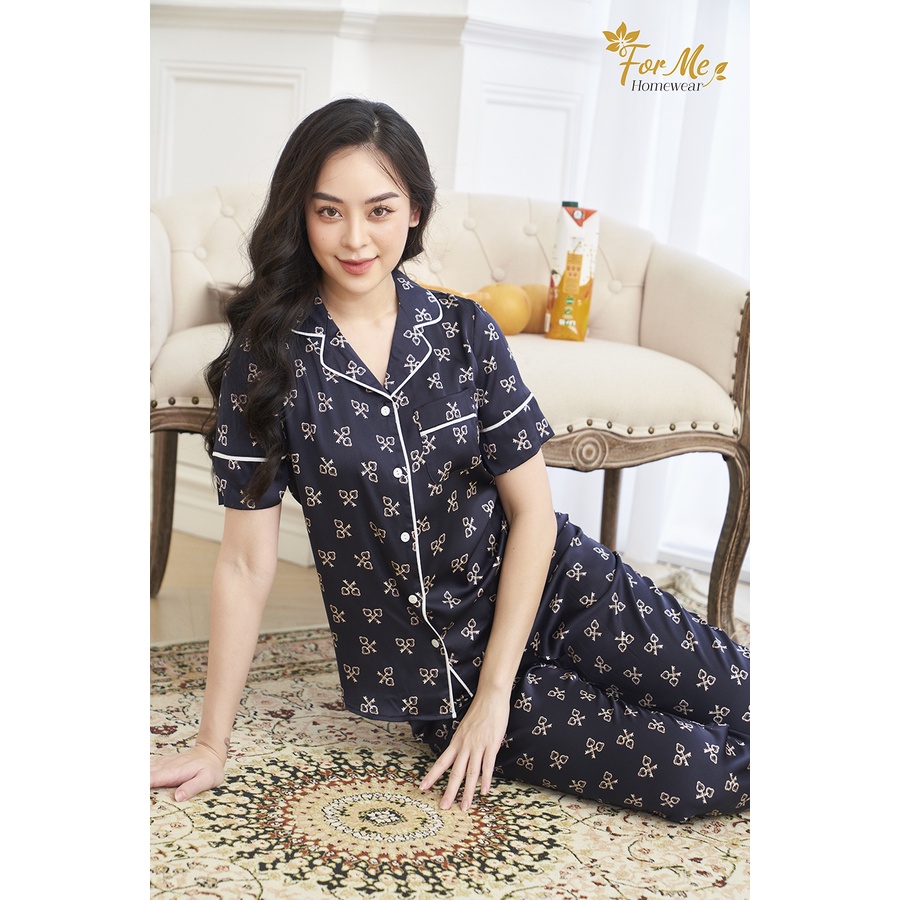 Bộ ngắn tay quần dài họa tiết Khóa phối chất Lụa giấy Luxury siêu mềm mịn forme thiết kế