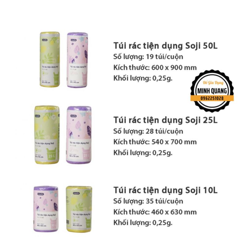 Túi Rác Sinh Học Tự Hủy Có Quai Xách Tiện Dụng Inochi Dạng Cuộn Màu Đen - Mùi Thơm Hương Lavender/Hương Chanh 3 Size