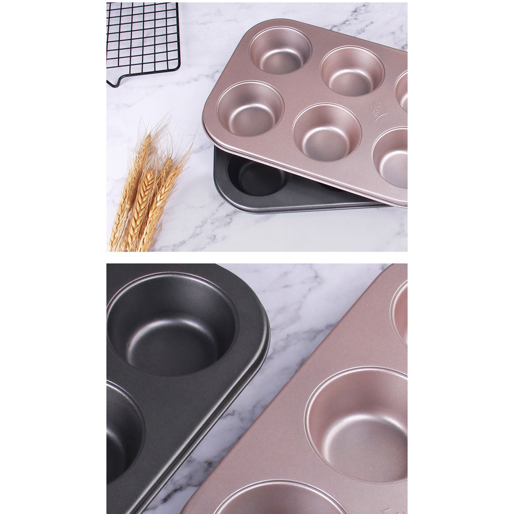 Khuôn Cupcake 6 ô, chống dính, màu vàng, đóng túi OPP - 36418
