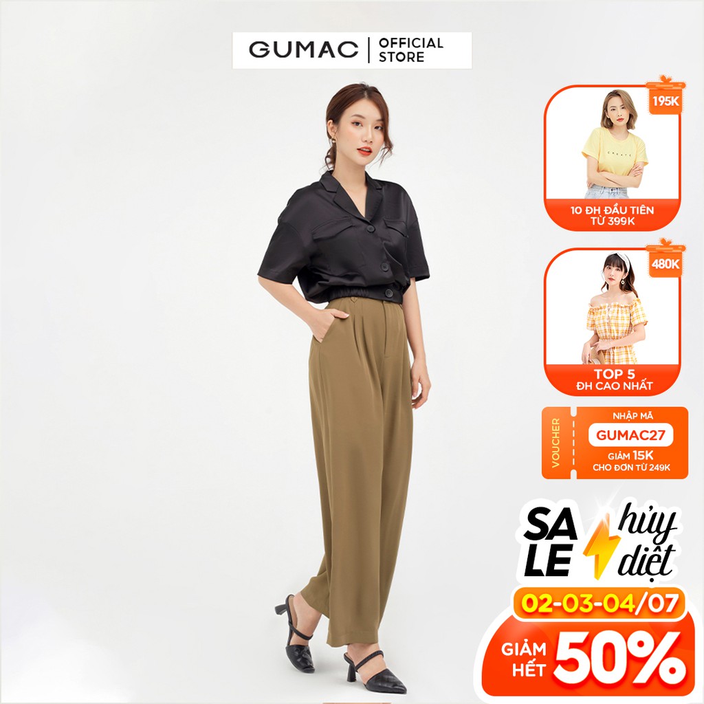 [Mã WABRGU72 giảm 10% tối đa 50k đơn 250k] Quần tây nữ ống rộng xếp ly GUMAC màu nâu trơn thanh lịch QB585