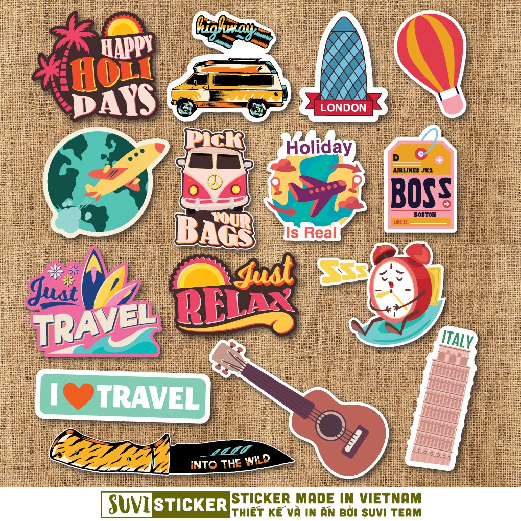 50 Sticker Du Lịch Travel 2 chống nước sticker dán laptop, điện thoại, đàn guitar, mũ bảo hiểm, vali. MSP: SV202