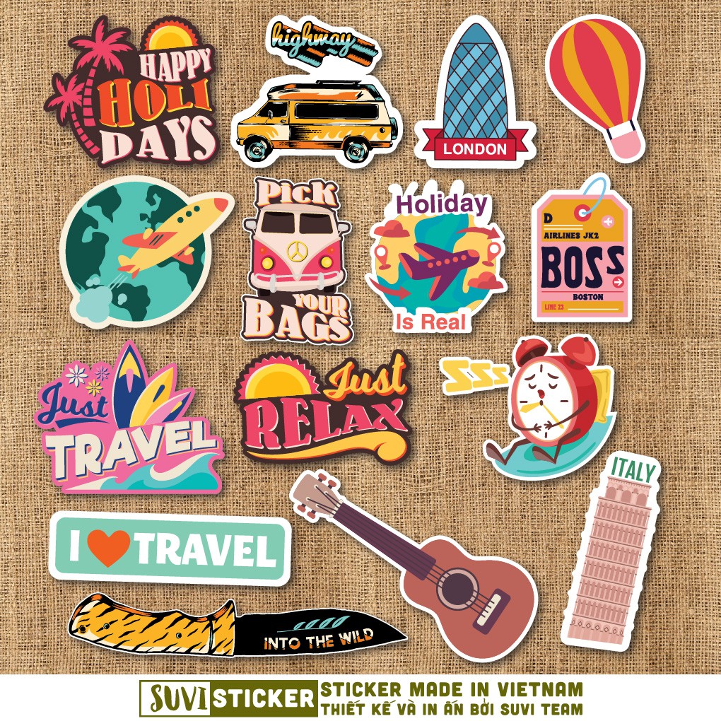 Sticker Du Lịch Travel 2 chống nước sticker dán laptop, điện thoại, đàn guitar, mũ bảo hiểm, vali. MSP: T02