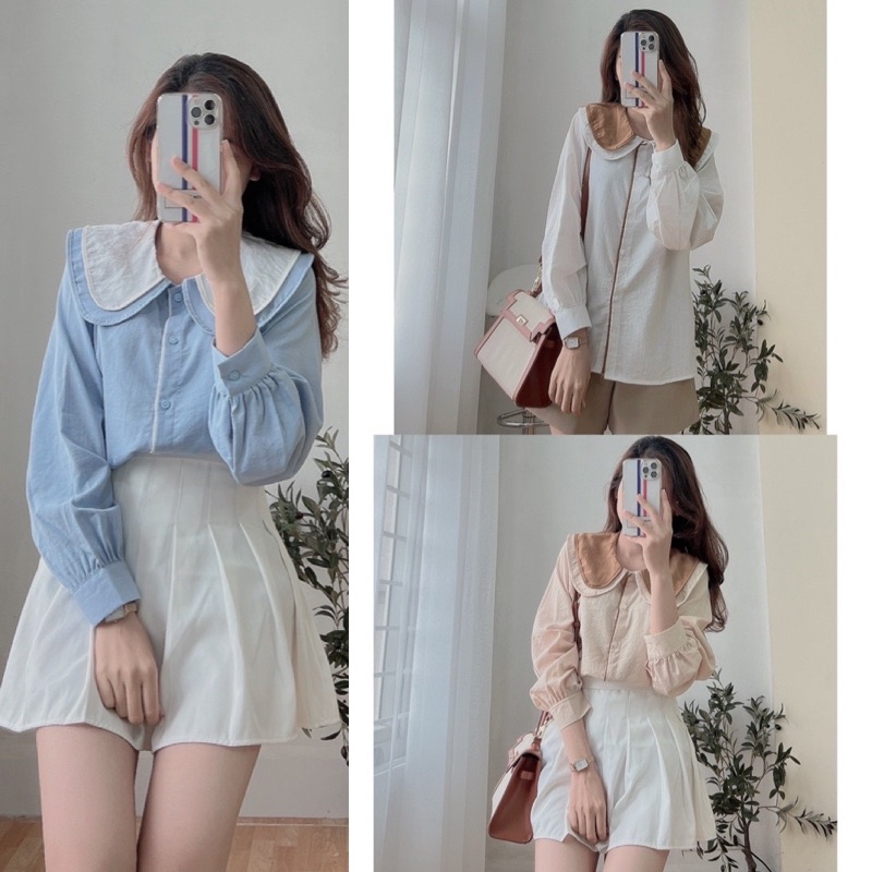 Áo sơ mi cổ sen viền cổ 3 màu B2702