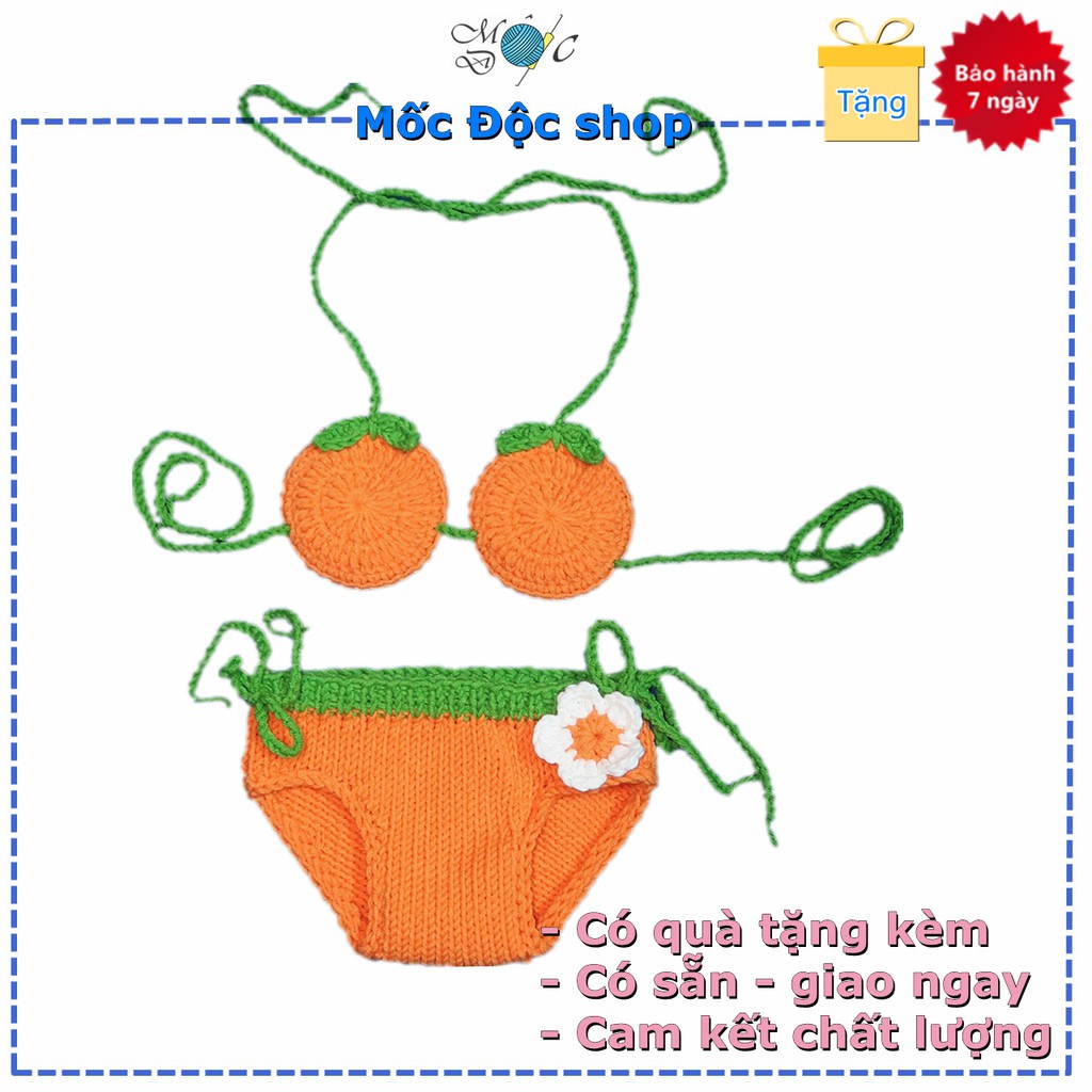 Đồ bơi bikini len trái cam cho bé gái 4-25 kg (tặng túi len đựng tỏi)