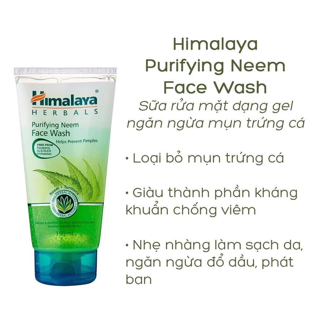 Combo 2 sữa rửa mặt lá neem giảm mụn, dịu nhẹ cho da Himalaya Purifying Neem Face Wash 150ml/chai