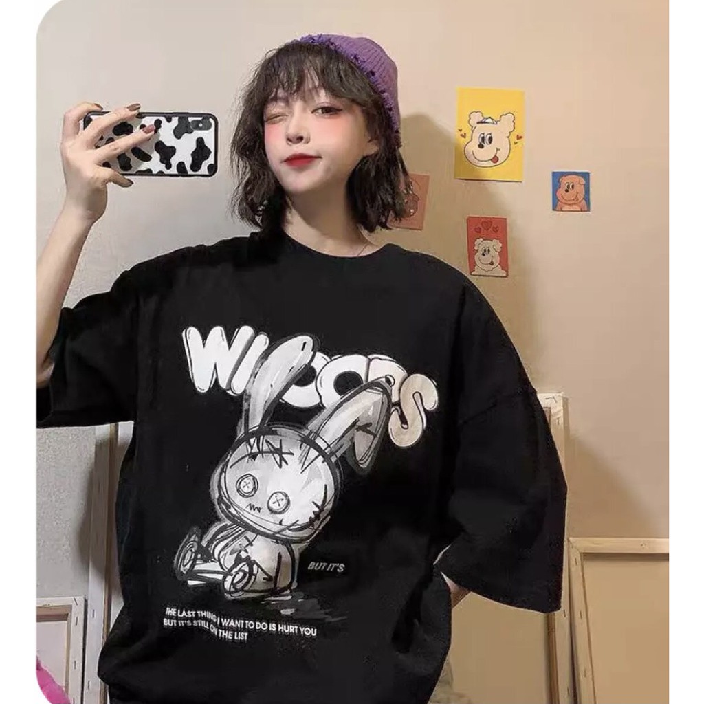 Áo Thun Unisex Nam Nữ Form Rộng Tay Lỡ Bunny Wioops Thỏ Tai Dài Uizzang At76