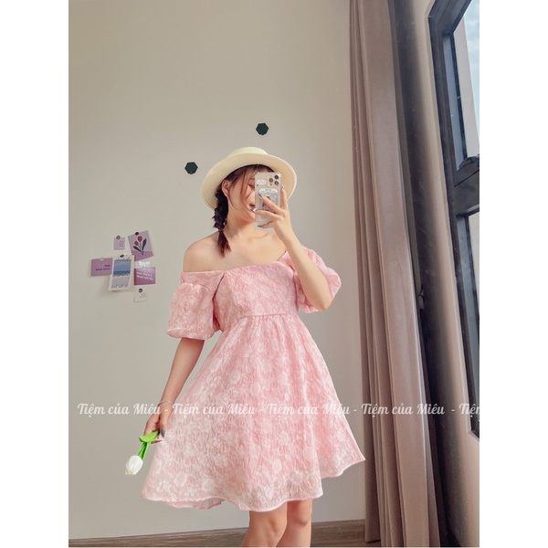 [Jolia Dress] Váy babydoll tay bồng nơ lưng vải tơ voan hoa nhăn bánh bèo tiệm của miêu
