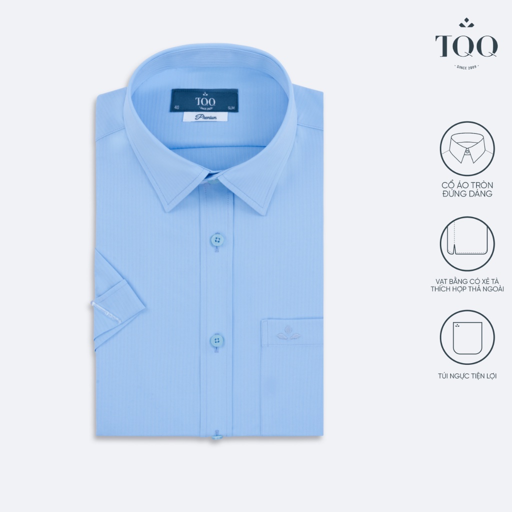 Áo sơ mi nam ngắn tay TQQ K512CB màu xanh biển dáng Slimfit tôn dáng hiện đại