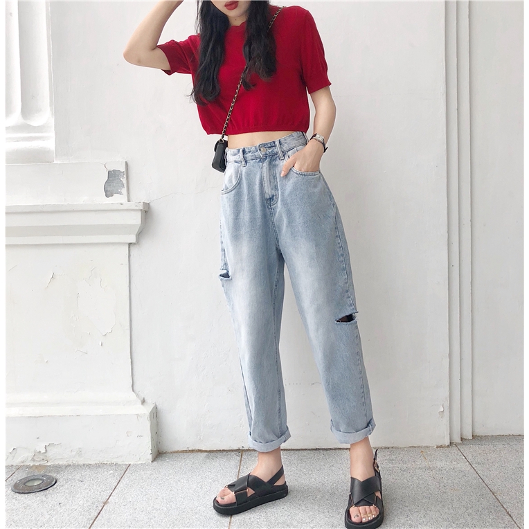 Quần dài thời trang nữ ống rộng phong cách retro Hàn Quốc