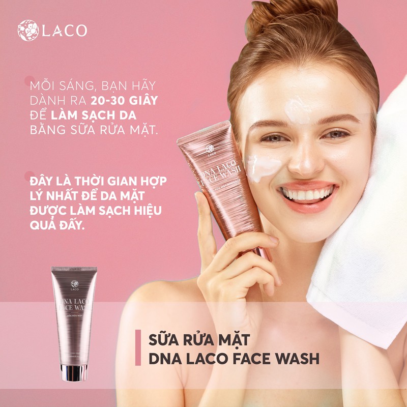 Combo Sữa rửa mặt DNA LACO 100ml cá hồi giúp phục hồi da hư tổn + 12pcs bông nở rửa mặt Laco