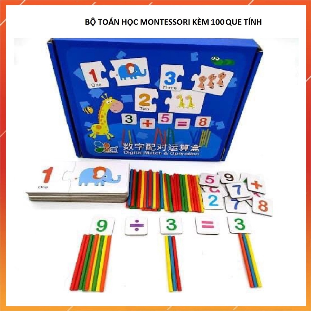 Đồ chơi bộ toán học kèm 100 que tính cho bé, phát triển sớm tư duy toán học cho trẻ từ 1+ montessori