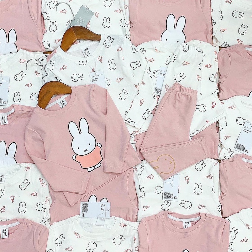 Bộ dài tay thu đông cho bé gái - Set 2 bộ thỏ Hm chất cotton siêu đẹp cho bé gái size 1-6t