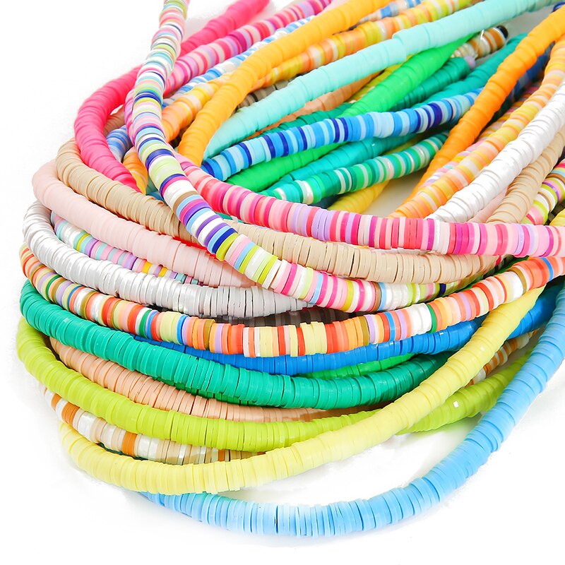 Dây hạt dẹt tròn bằng đất sét polymer dùng làm đồ trang sức thủ công 4/6mm