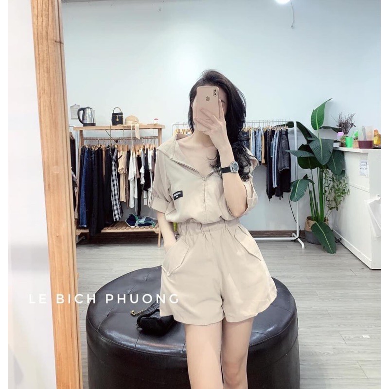 ⚡️BÁN SỈ⚡️Jumsuit eo chun phối mũ 2 màu đen be