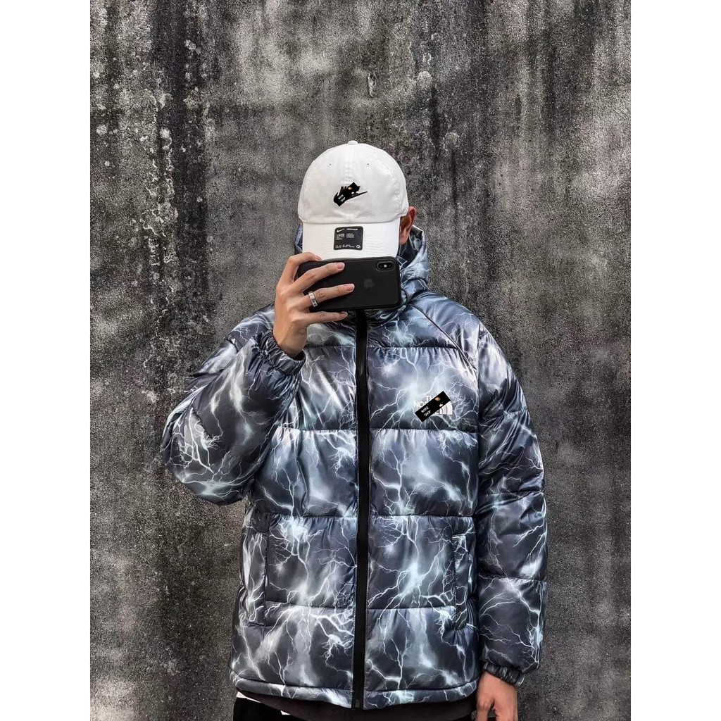 Áo Khoác Phao Lông Vũ Họa Tiết Sấm Sét