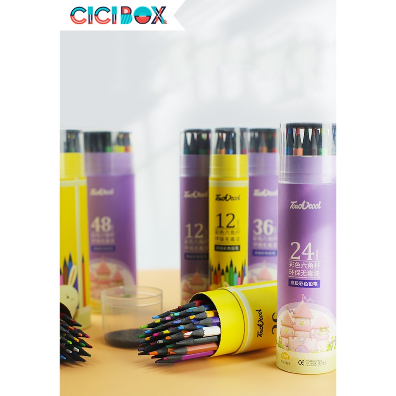 Bút chì màu chuyên nghiệp dạng cốc Touch cool 12/ 24/36/48 màu, Bút chì gỗ tự nhiên an toàn CICIBOX