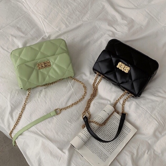 Faya - Túi xách chần ô khóa xoay da mềm sang trọng T1140