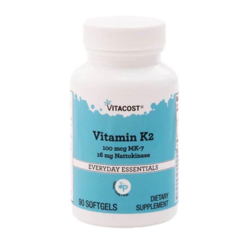 Viên uống bổ sung Vitamin K Vitacost Vitamin K2 100mcg MK-7 16mg Nattokinase 90v