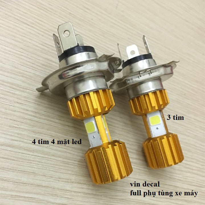 Led 4 tim chân H4 nhôm vàng