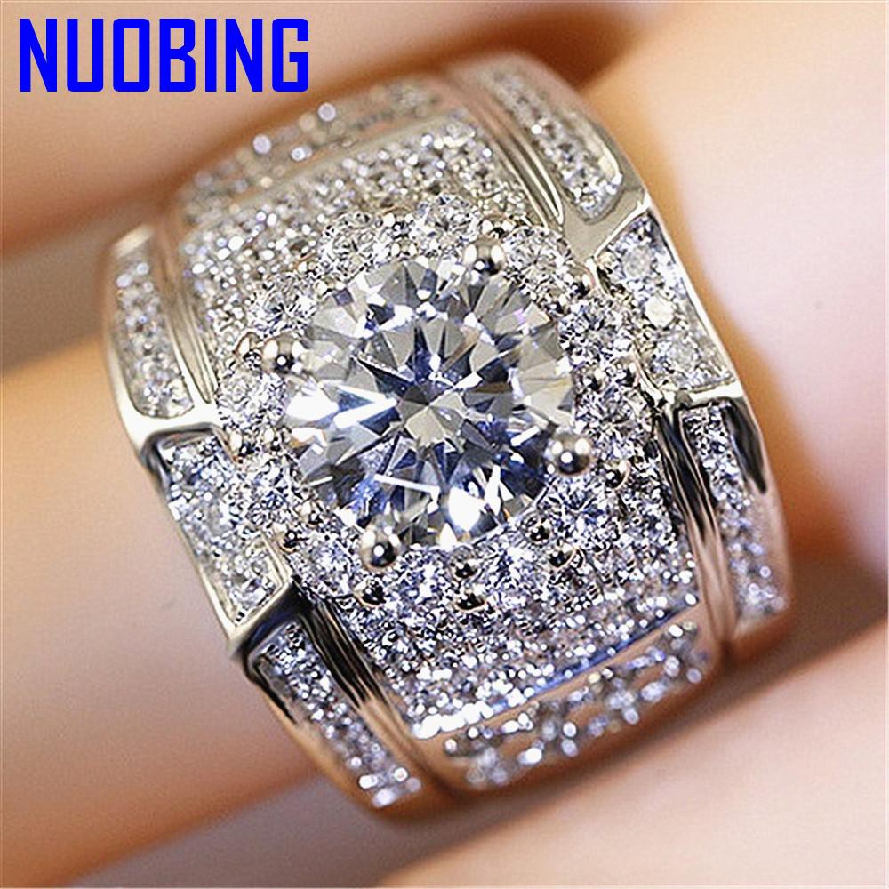 Sang Trọng Nhẫn Đeo Tay Mạ Vàng Bạc 18k Đính Đá Zircon Aaa Thời Trang Cho Nam