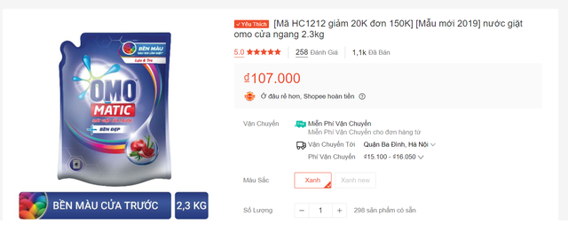 COMBO 2 túi nước giặt cửa ngang 2kg mẫu mới