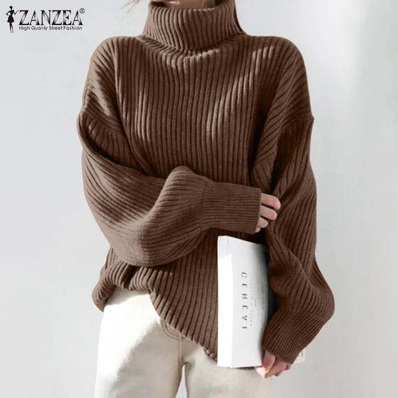 Áo len ZANZEA cổ lọ dáng rộng tay dài phồng màu trơn thời trang đường phố đơn giản dành cho nữ  | BigBuy360 - bigbuy360.vn