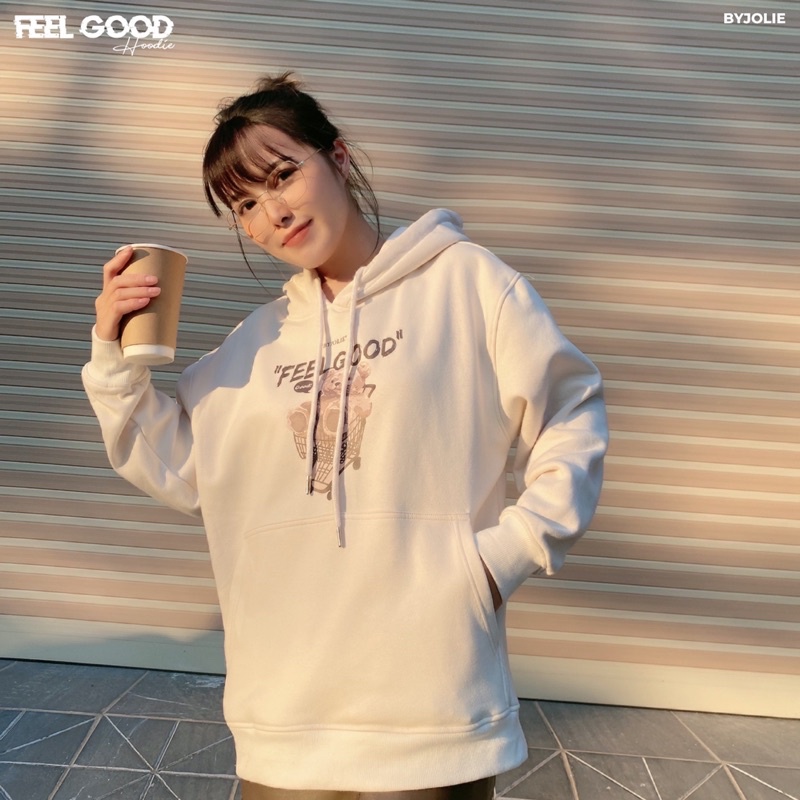 Áo hoodie nỉ bông Teddy Feel Good mềm mịn không xù form unisex