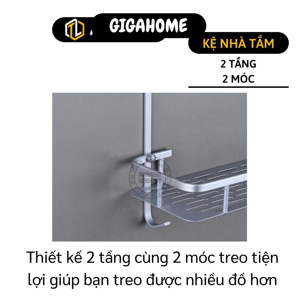 Kệ Nhà Tắm GIGAHOME Kệ Để Dầu Gội, Sữa Tắm, Để Gia Vị 2 Tầng Có 2 Móc Treo Khăn 8788