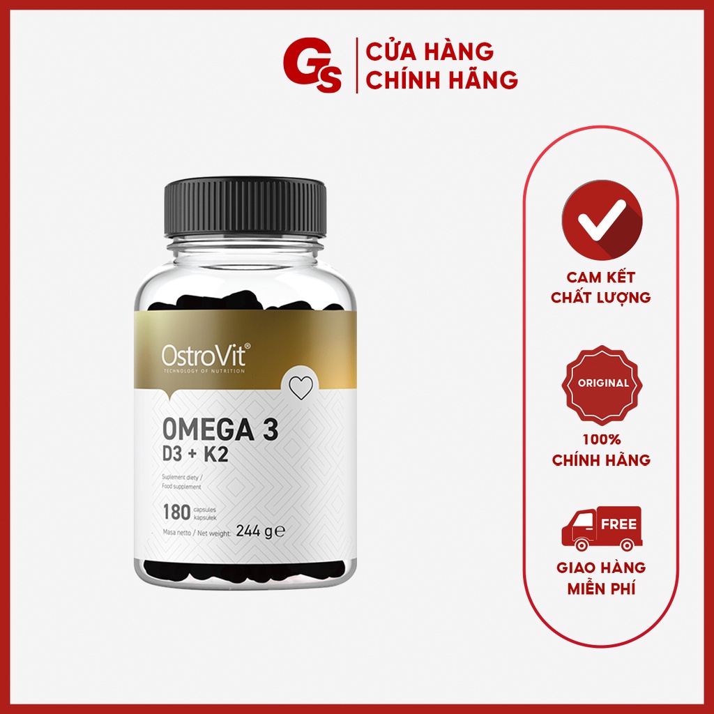 Viên uống Ostrovit Omega 3 D3 + K2 Plus Vitamin E (90 viên) giúp cải thiện trí não, xương khớp