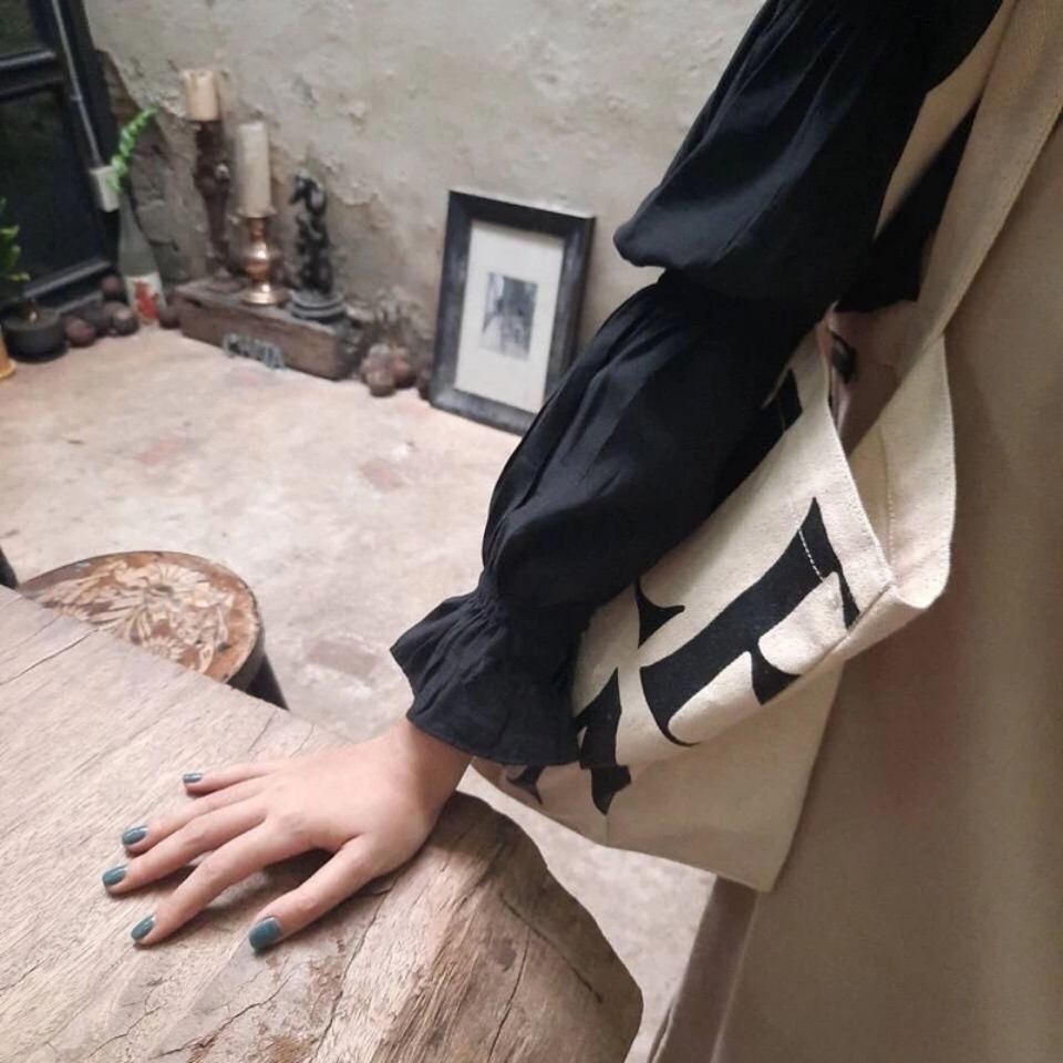 Túi Xách Canvas Cỡ Lớn In Chữ Thời Trang Cho Học Sinh