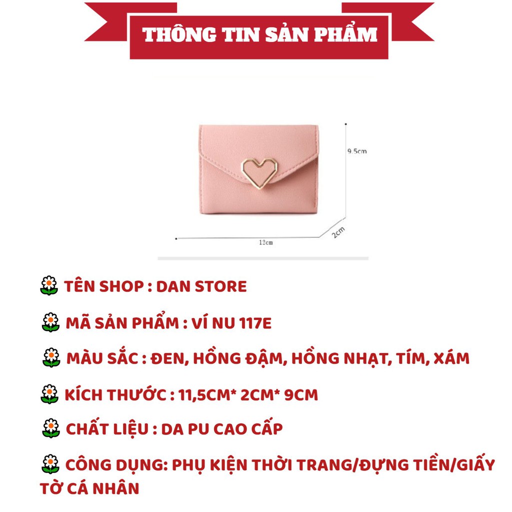 Ví Nữ cầm tay mini nắp đậy hình trái tim nhiều ngăn điệu đà trẻ trung mẫu 117E