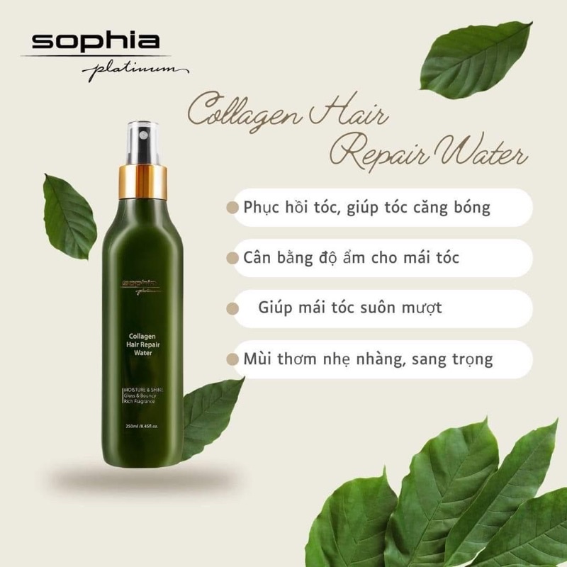 Best Seller Xịt dưỡng phục hồi tóc Collagen Hair Repair Water Sophia Platinum 250ml