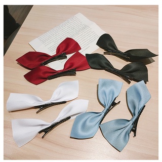 Bộ Kẹp Tóc Mỏ Vịt Đính Nơ Bằng Vải Flannel Phong Cách Hàn Quốc