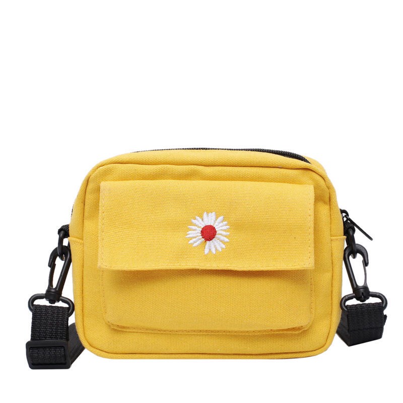 RZ008 - Túi canvas màu trơn  thêu cúc họa mi