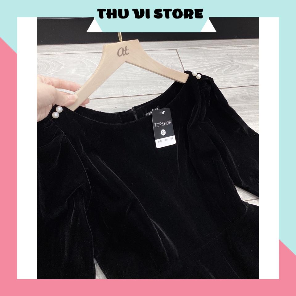 Váy Nhung Nữ, Đầm Nữ Dáng Xòe Cổ Tròn Tay Lửng Đính Nút Vai Chất Nhung Cứng Mịn Đứng Form Màu Đen, Đỏ Siêu Tôn Dáng | BigBuy360 - bigbuy360.vn