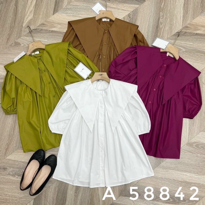 Áo Sơ-mi nữ babydoll cổ bèo nhọn tay lỡ chất liệu thô mềm đủ màu