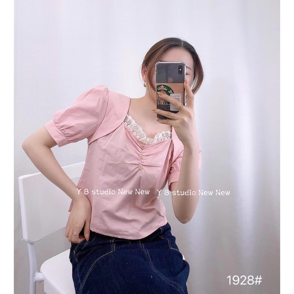 Áo thô trơn màu cách điệu phối ren Ulzzang style  Hàng quảng Châu