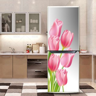 DECAL DÁN TRANG TRÍ TỦ LẠNH HOA TULIP HỒNG
