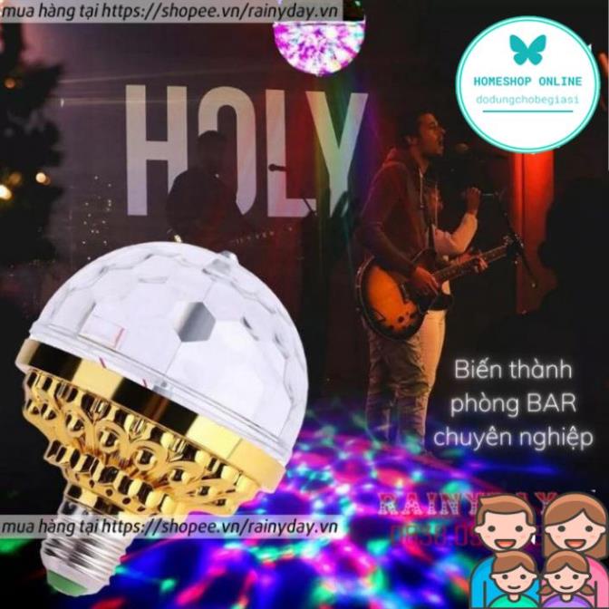 Đèn led xoay 7 màu vũ trường nháy chớp theo nhạc bay phòng sân khấu hiệu ứng 360 độ kèm đui cắm E27