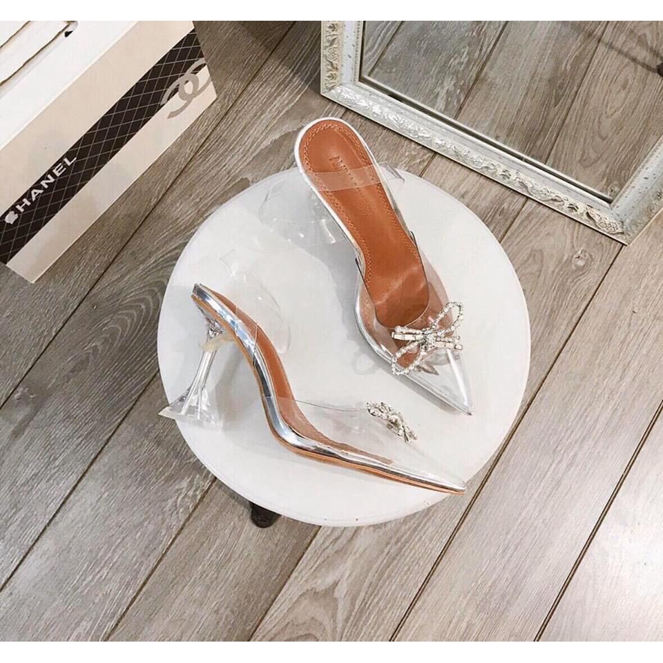Sandal Nữ Cao Gót Quai Mika Trong Mũi Nơ Đá Cánh Bướm Siêu Xinh A12