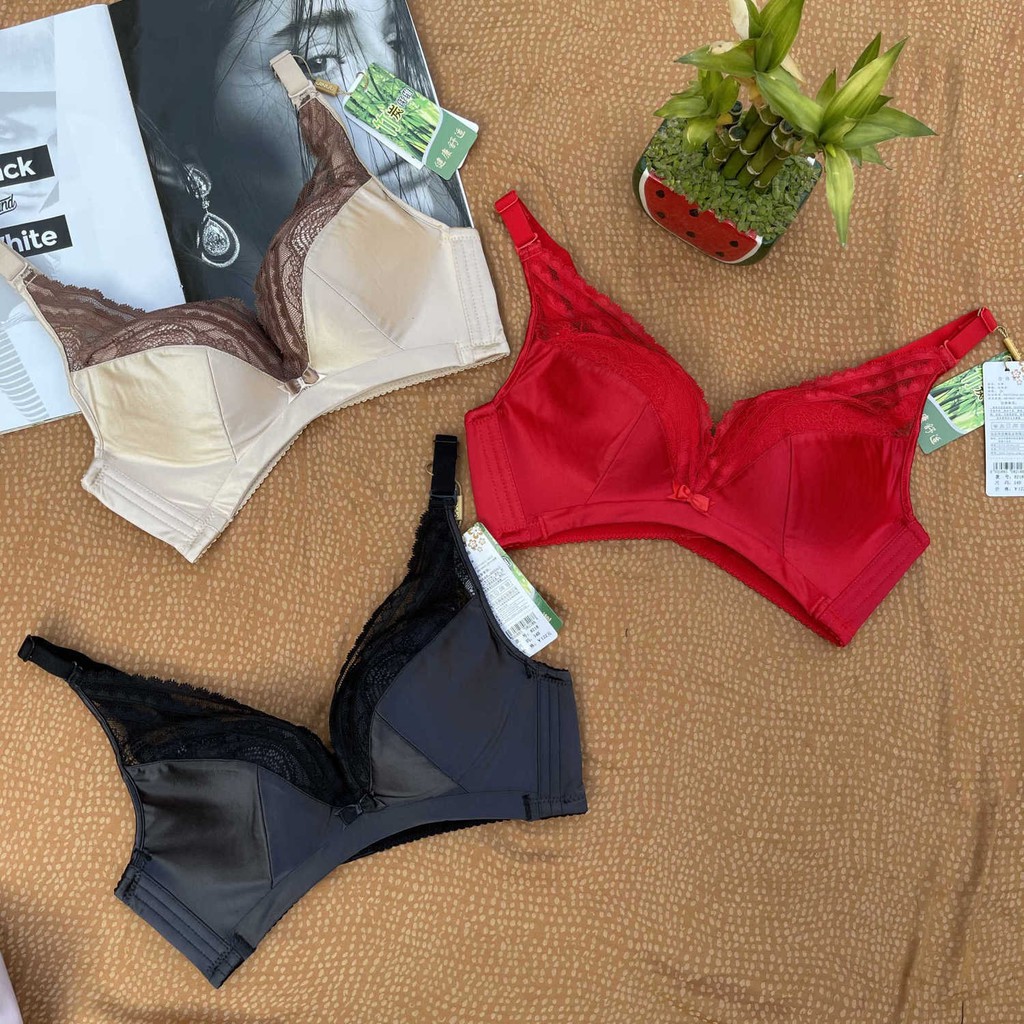 ⭐Ready Stock⭐☎☈✌Luxury silk AB thin cup! Bamboo charcoal lining gathers adjustment type anti-sagging bra and underwear women