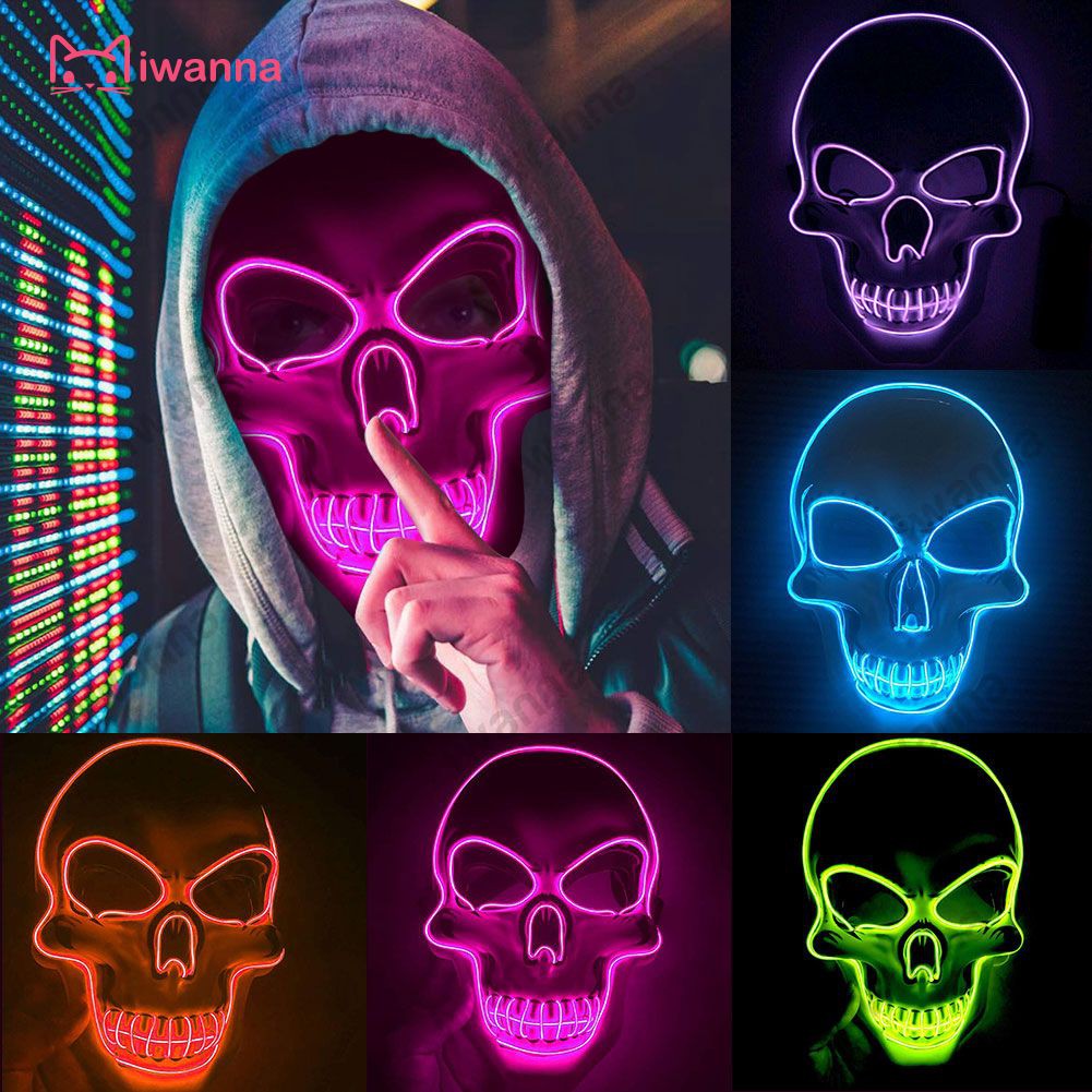 *Fast Shipping* Halloween Skeleton LED Mask Glow Scary EL-Wire Mask Light Up Cosplay Masks iWN