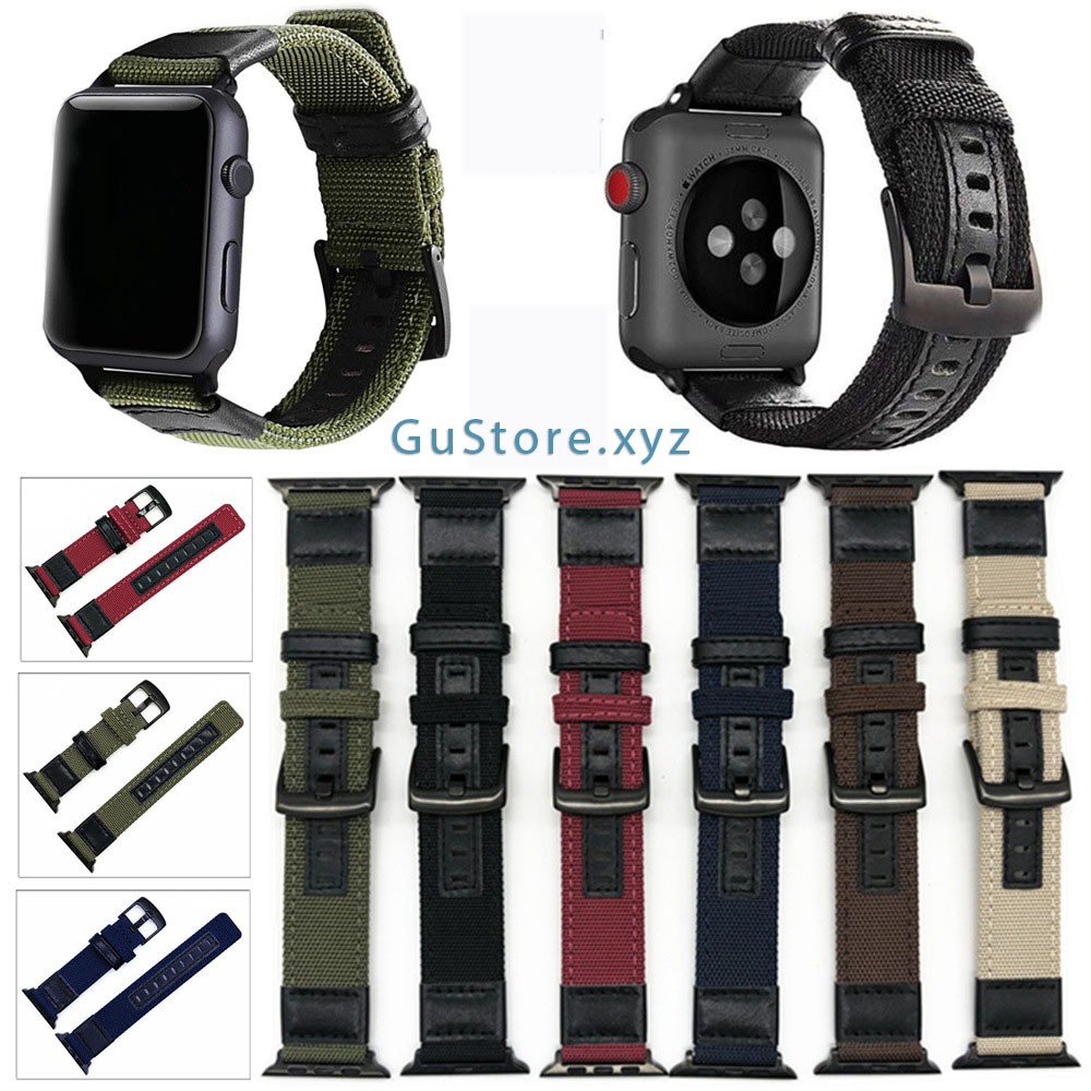 Dây đeo đồng hồ vải dù quân đội khóa cài dùng cho Apple Watch series 1/2/3/4/5/6/SE đủ size 38/40/42/44mm