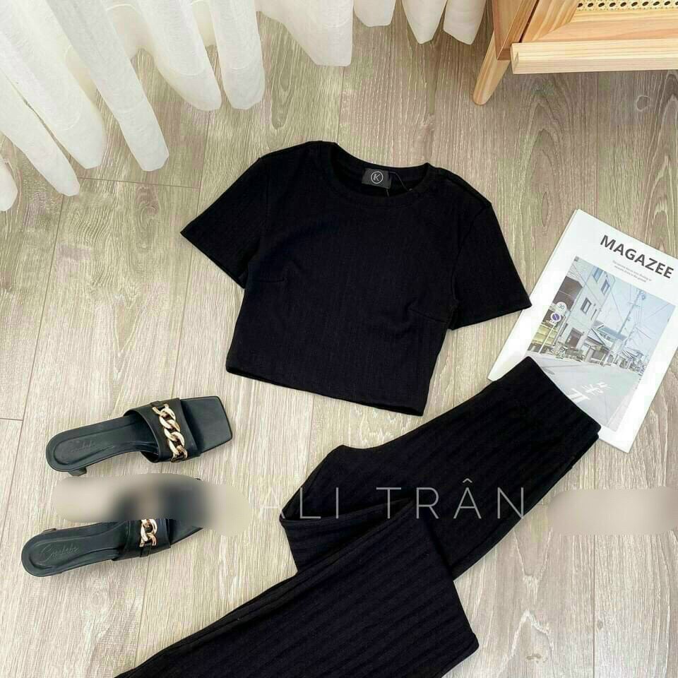Set Bộ Nữ Sang Chảnh Áo Croptop Phối Quần Ống Loe Phong Cách Hiện Đại Kèm Ảnh Thật Thời Trang Nữ Minh Phúc