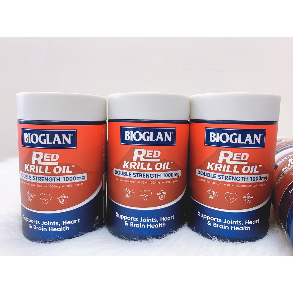 Bioglan Red Krill oil double strength 1000mg hỗ trợ khớp, tim và não